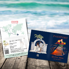 Invitación Código QR Passport Sunset Tropical Beach Wedding