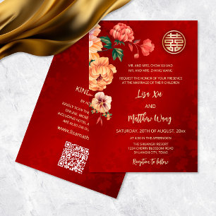 Invitación Código QR Peony Chinese Boda
