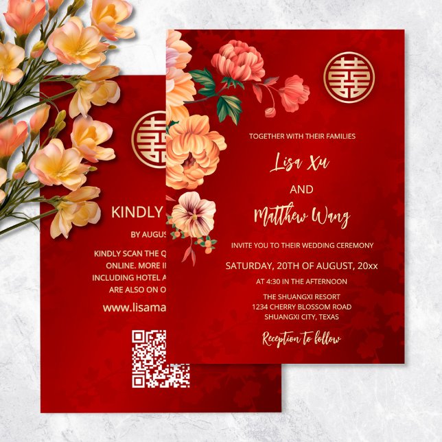 Invitación Código QR | Peony Chinese Boda (Subido por el creador)