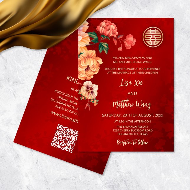 Invitación Código QR | Peony Chinese Boda (Subido por el creador)