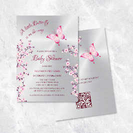 Invitación Código QR | Plata mariposa | CHICA BABY SHOWER