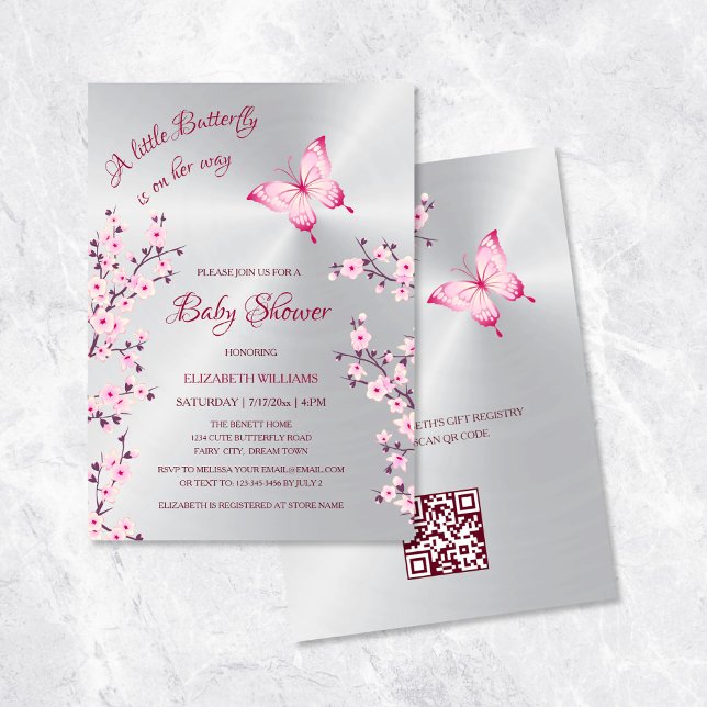 Invitación Código QR | Plata mariposa | CHICA BABY SHOWER (Subido por el creador)