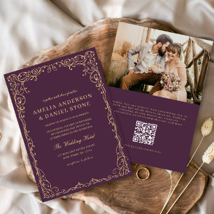 Invitación Código QR Plum Boda Minimalista de foto púrpura