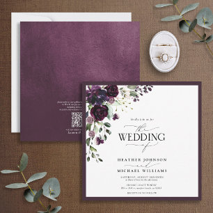 Invitación Código QR Plum Purple Mauve Floral Watercolor Scri