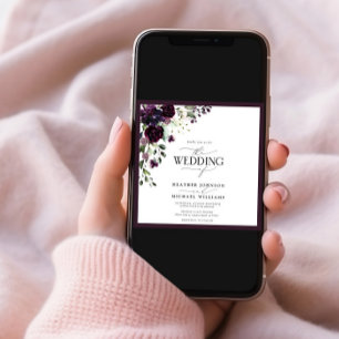 Invitación Código QR Plum Purple Mauve Floral Watercolor Scri