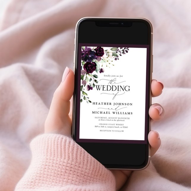 Invitación Código QR Pluma Purple Floral Watercolor Script (Subido por el creador)