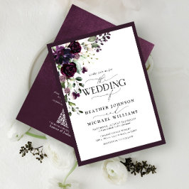 Invitación Código QR Pluma Purple Floral Watercolor Script