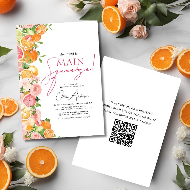 Invitación Código QR Principal Squeeze Citrus Bridal Shower N (Subido por el creador)