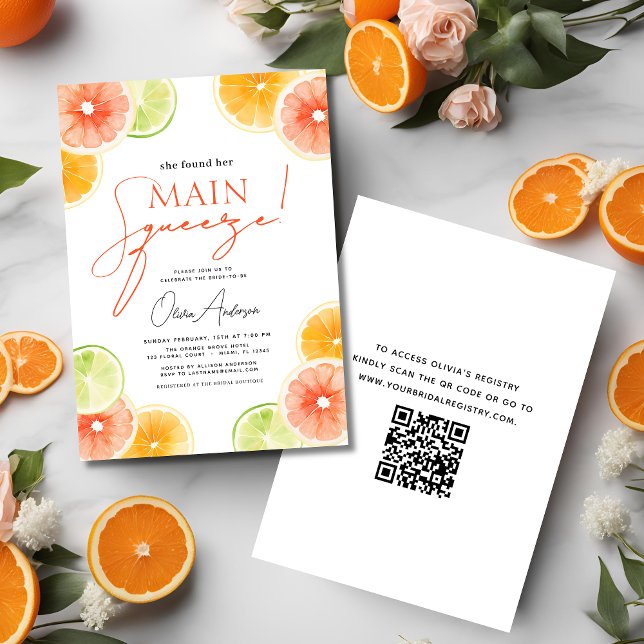 Invitación Código QR Principal Squeeze Citrus Bridal Shower N (Subido por el creador)