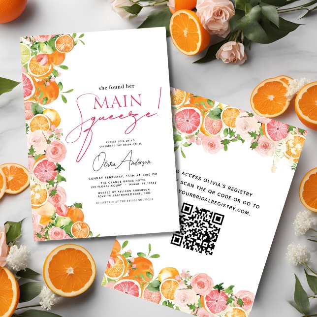 Invitación Código QR Principal Squeeze Citrus Bridal Shower N (Subido por el creador)