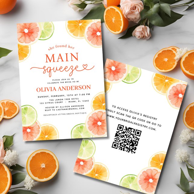Invitación Código QR Principal Squeeze Citrus Bridal Shower N (Subido por el creador)