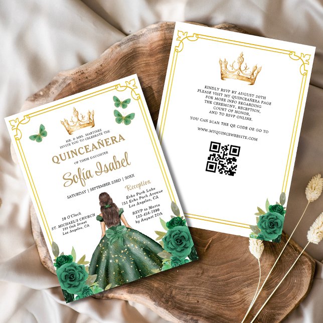 Invitación Código QR Quinceanera Floral Esmeralda Verde Oro (Subido por el creador)