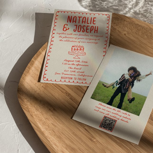 Invitación Código QR Retro Boda de fotografía rápida de tarta (Subido por el creador)