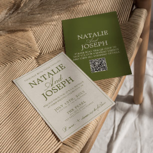 Invitación Código QR Retro de Boda de Dinero Antiguo Verde Ol