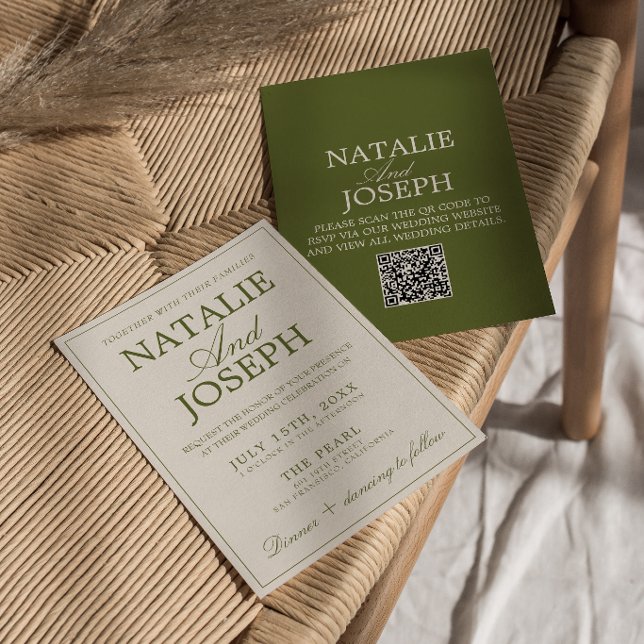 Invitación Código QR Retro de Boda de Dinero Antiguo Verde Ol (Subido por el creador)