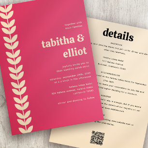 Invitación Código QR retro moderno todo en un Boda
