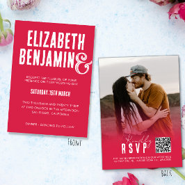 Invitación Código QR Retro RSVP Foto Magenta Boda