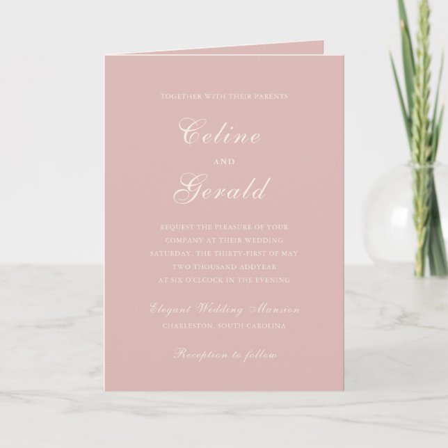 Invitación Código QR Rosa Clásico Boda Elegante (Anverso)