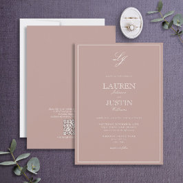 Invitación Código QR Rosa clásico guión Boda de monograma