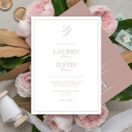 Invitación Código QR Rosa clásico guión Boda de monograma