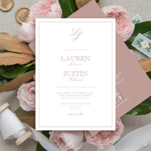 Invitación Código QR Rosa clásico guión  Boda de monograma