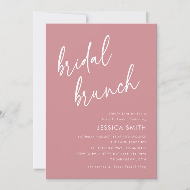 Invitación Código QR Rosa Polvoriento Todo en Uno para Brunch (Anverso)