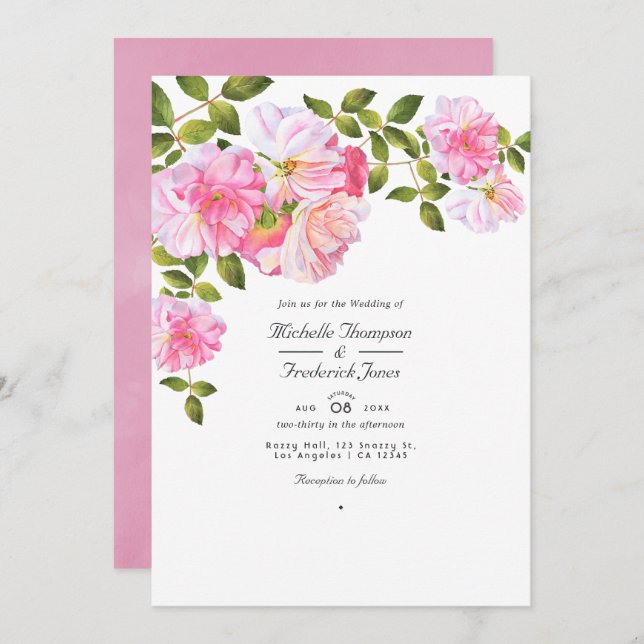 Invitación Código QR Rosa Rosa RSVP Boda Jardín (Anverso / Reverso)