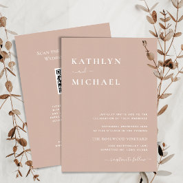 Invitación Código QR Rosa Rubor Todo En Un Boda De Moda Moder