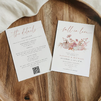 Invitación Código QR Rosa Sonrojo Enamorarse en Otoño Boda To