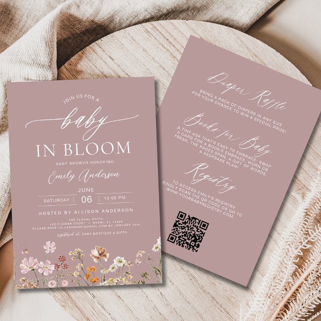 Invitación Código QR rosado bebé de flores silvestres en Baby (Subido por el creador)