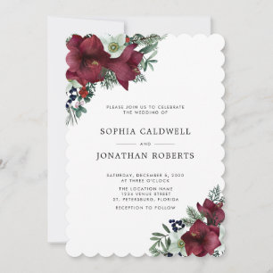 Invitación Código QR RSVP Burgundy Floral Boda de Invierno