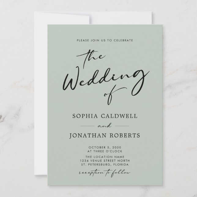Invitación Código QR RSVP Chic Caligrafía Sabio Boda (Anverso)