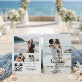 Invitación Código QR RSVP de 4 fotos de boda con guion modern