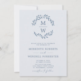Invitación Código QR RSVP Duste Blue Monogram Wreath Boda en