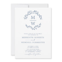 Código QR RSVP Dusty Blue Monogram Wreath Boda