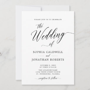 Invitación Código QR RSVP Elegante Boda de caligrafía negra