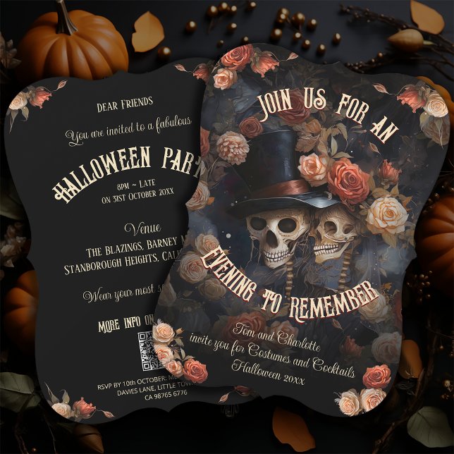 Invitación Código QR RSVP Esqueletos de besos góticos Hallowe (Subido por el creador)