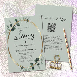 Invitación Código QR RSVP Eucalyptus Calligraphy Sage Boda