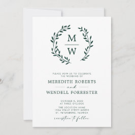 Invitación Código QR RSVP Monograma verde esmeralda Boda de g
