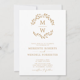 Invitación Código QR RSVP Oro en Boda de guirnaldas de monogr