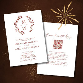 Invitación Código QR RSVP Terracotta Monograma Boda de guirna