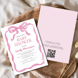 Invitación Código QR Rubor Cinta rosa Bow Chica Baby Shower
