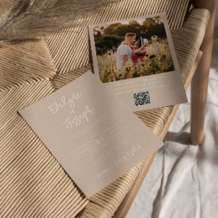 Invitación Código QR Rubor Peachy Photo Boho Boda moderno