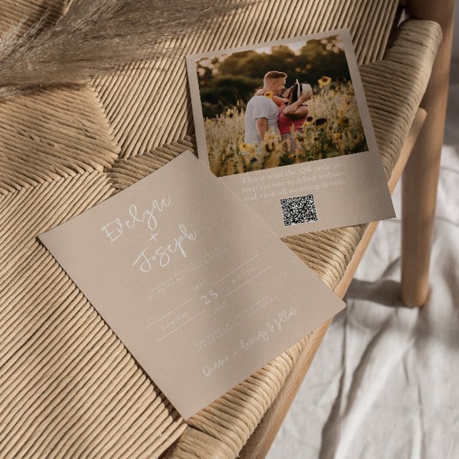 Invitación Código QR Rubor Peachy Photo Boho Boda moderno (Subido por el creador)