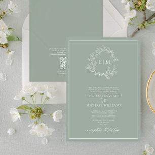 Invitación Código QR Sage formal Escudo de Leafy Verde Monogr