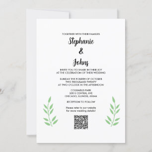 Invitación Código QR Sage Green deja Boda de guión negro