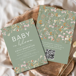 Invitación Código QR Sage Green Wilflower Baby in Bloom Showe