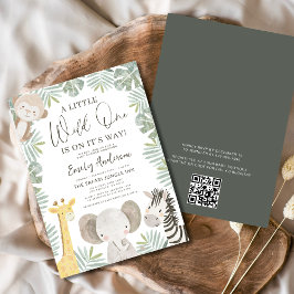 Invitación Código QR Salvaje Un Safari Animales Baby Shower