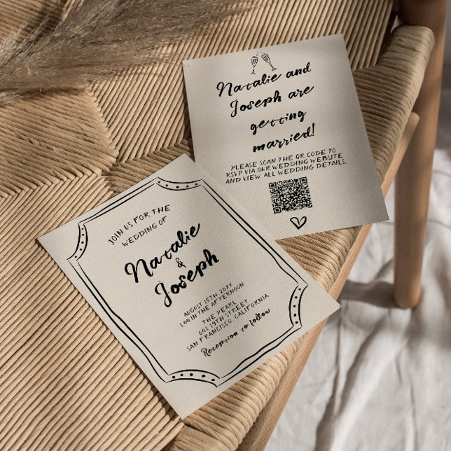 Invitación Código QR Scribble Boda único de escritura manuscr (Subido por el creador)