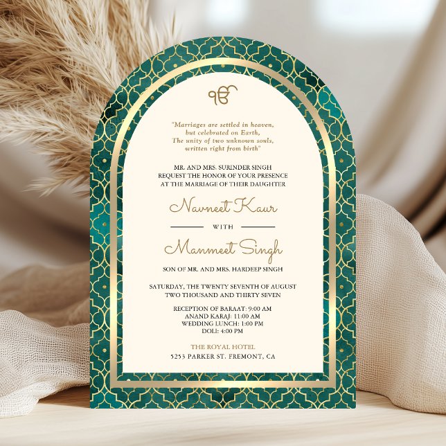 Invitación Código QR Sij Boda Arco Marroquí Dorado Turquesa (Subido por el creador)